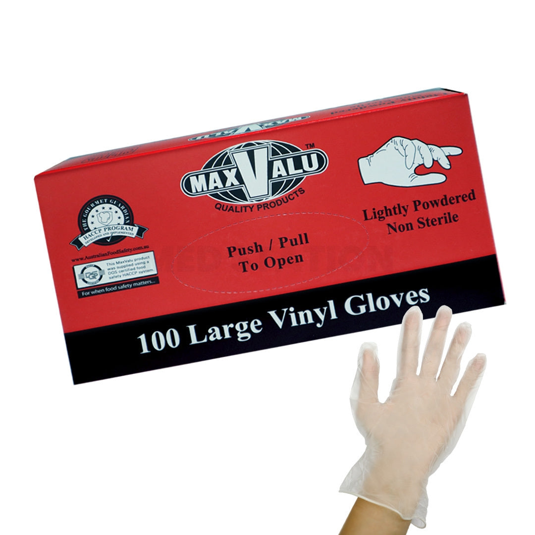 Lightly Powdered Clear Vinyl Gloves Pack of 1000 (100PCS x 10 boxes) - Large