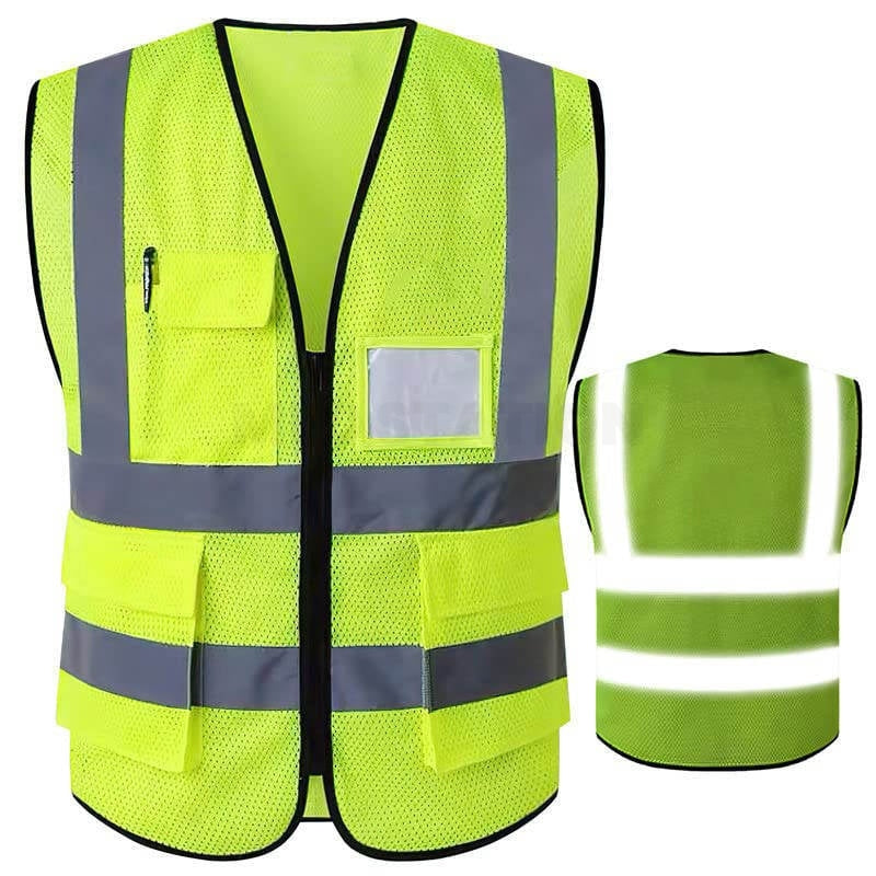 Mesh Reflective Safety Vest with Pockets and ID Badge Holder Unisex Workwear with High Visibility Yellow - 2XL