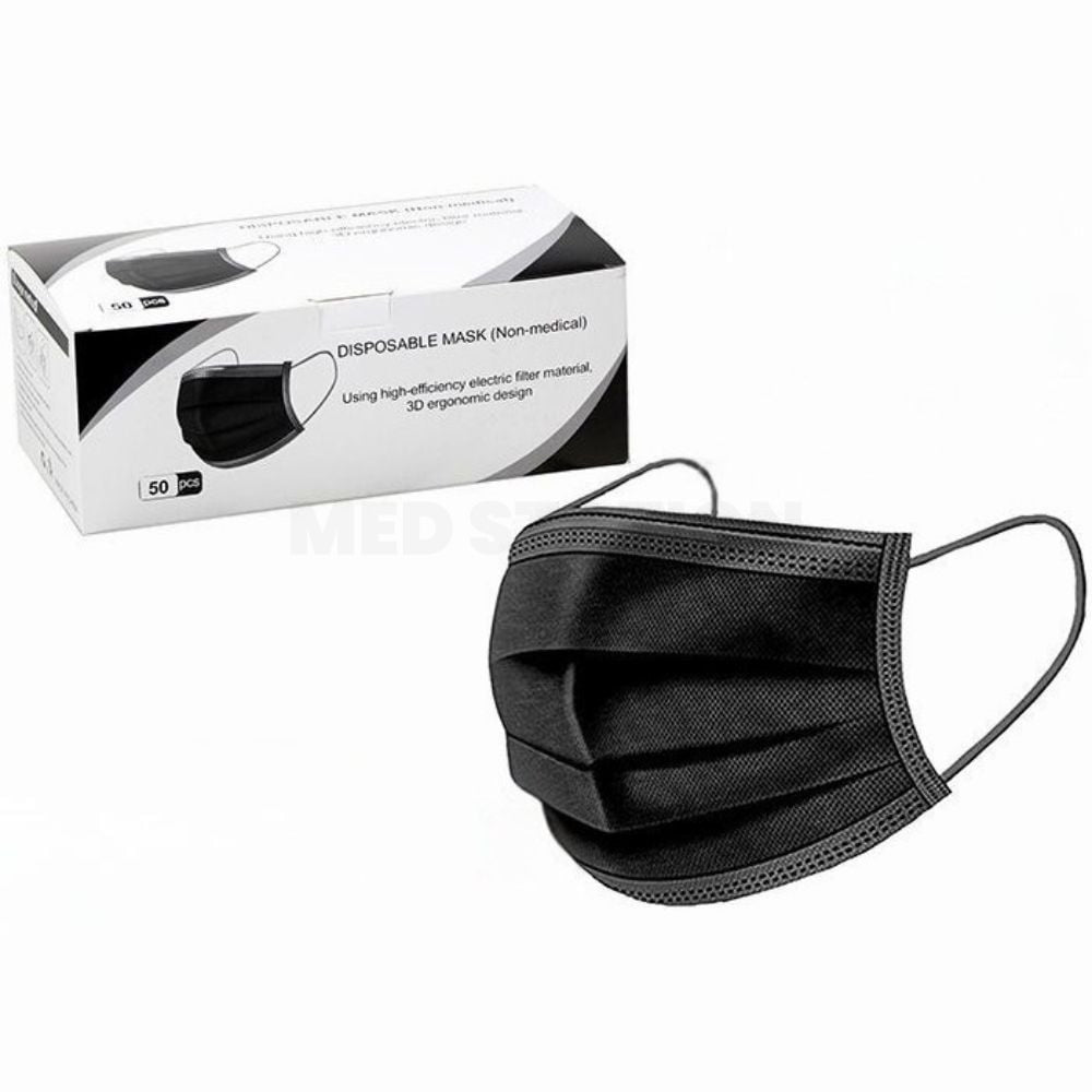 50PCS Disposable Face Mask 3 Layer Protection - Black