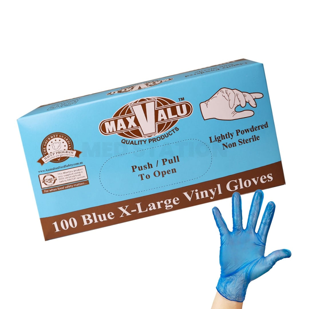 Lightly Powdered Blue Vinyl Gloves Pack of 1000 (100PCS x 10 boxes) - Extra Large