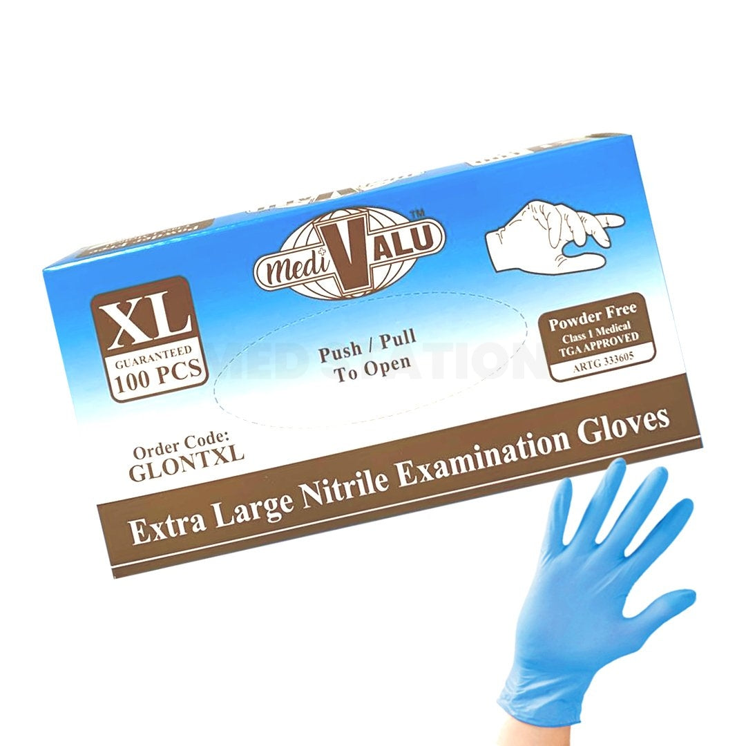 Blue Nitrile Gloves TGA Approved Latex and Powder Free Examination Gloves Pack of 1000 (100PCS x 10 boxes) - Extra Large