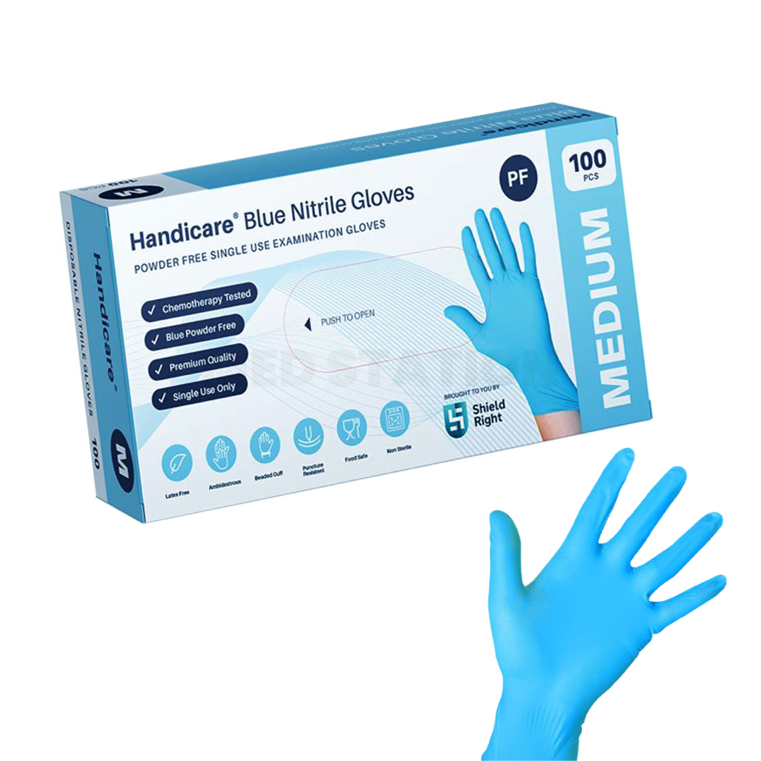 Disposable Nitrile Examination Gloves Latex and Powder Blue Free Pack of 100 - Medium