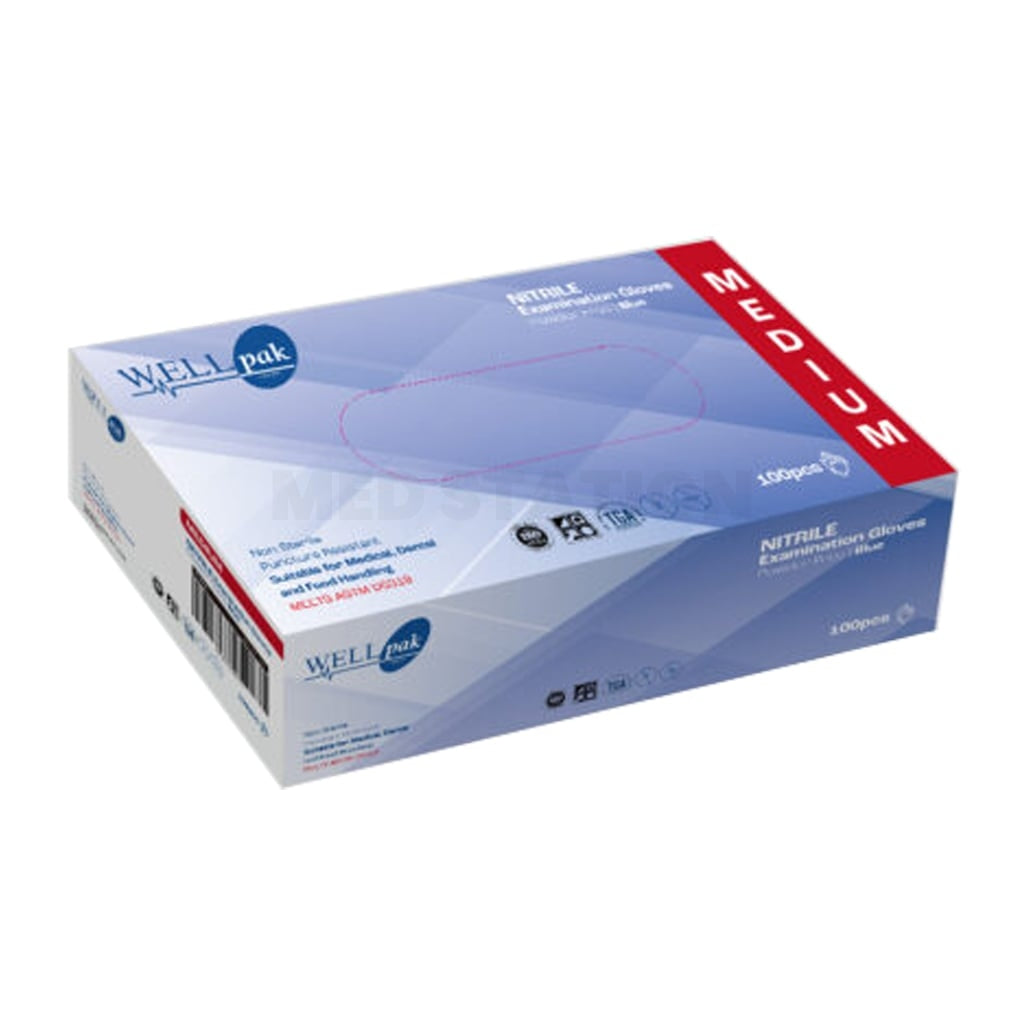 WELLpak Blue Nitrile Gloves Pack of 100pcs (1 box) - Medium