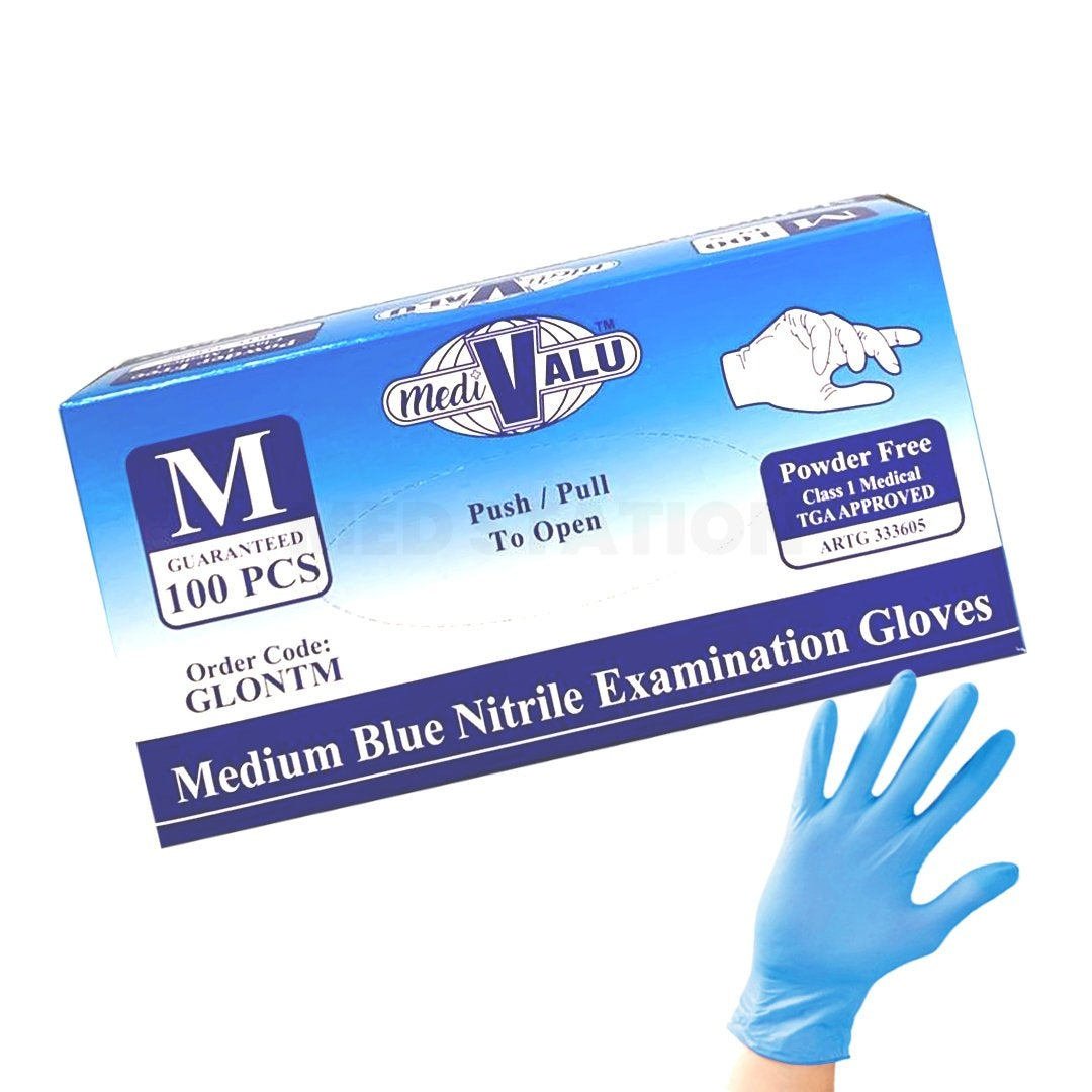 Blue Nitrile Gloves TGA Approved Latex and Powder Free Examination Gloves Pack of 5000 (100PCS x 50 boxes) - Medium