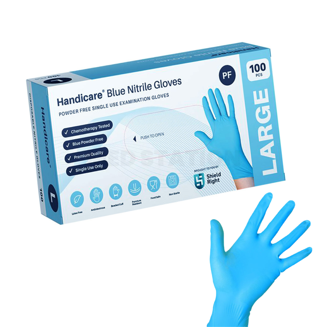 Disposable Nitrile Examination Gloves Latex and Powder Blue Free Pack of 100 - Large