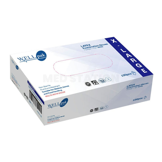 WELLpak White Powder Free Latex Gloves Pack of 100pcs (1 box) - Extra Large