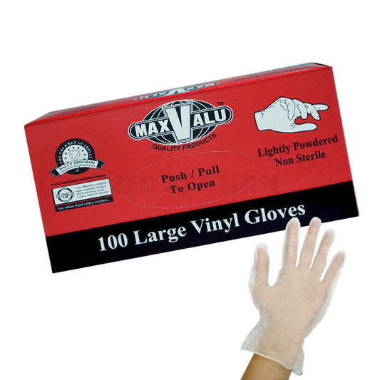 Lightly Powdered Clear Vinyl Gloves Pack of 100 (1 box) - Large