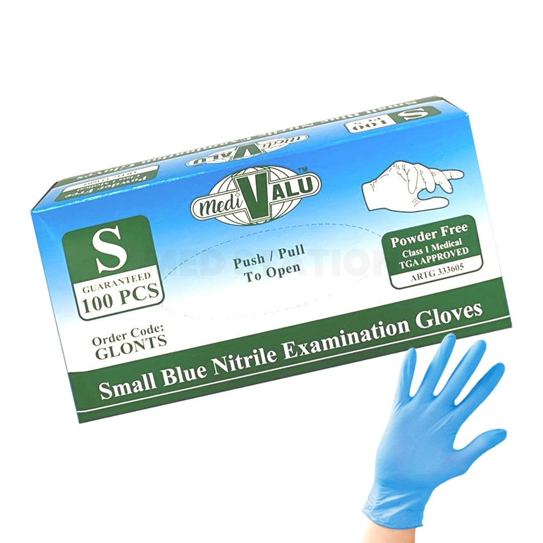 Blue Nitrile Gloves TGA Approved Latex and Powder Free Examination Gloves Pack of 1000 (100PCS x 10 boxes) - Small