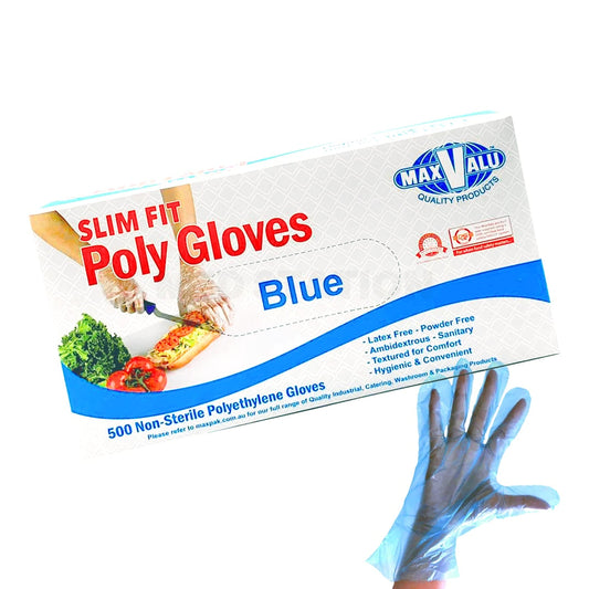 Poly Gloves Transparent Blue Non-Sterile Polyethylene Dispostable Gloves Pack of 500