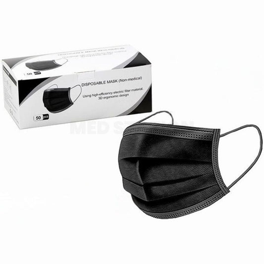 50PCS Disposable Face Mask 3 Layer Protection - Black