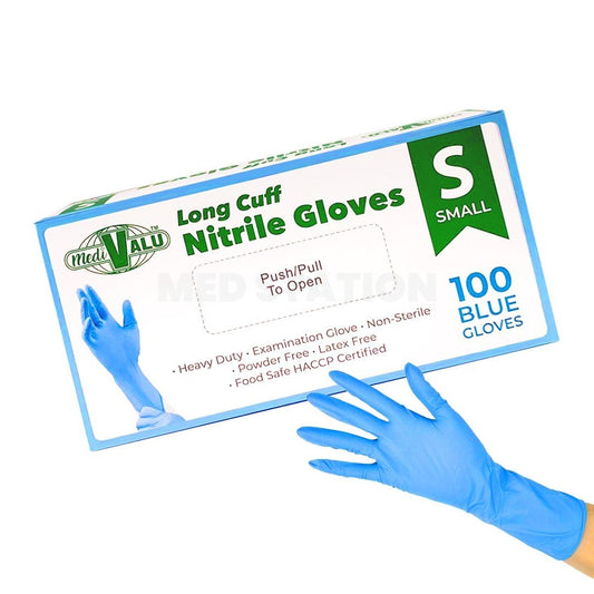 Long Cuff Heavy Duty Nitrile Examination Gloves Food Safe Certified Blue Pack of 2,000 (100PCS x 20 boxes) - Small