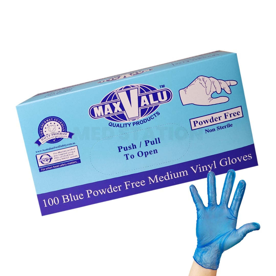 Powder Free Blue Vinyl Gloves Pack of 100 (1 box) - Medium