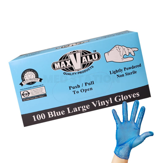 Lightly Powdered Blue Vinyl Gloves Pack of 1000 (100PCS x 10 boxes) - Large