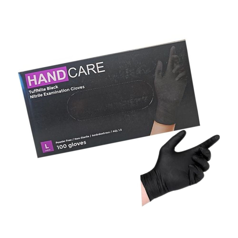 Handcare TuffNite Black Nitrile Examination Gloves Pack of 100 (1 Box) - Large