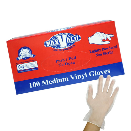 Lightly Powdered Clear Vinyl Gloves Pack of 1000 (100PCS x 10 boxes) - Medium