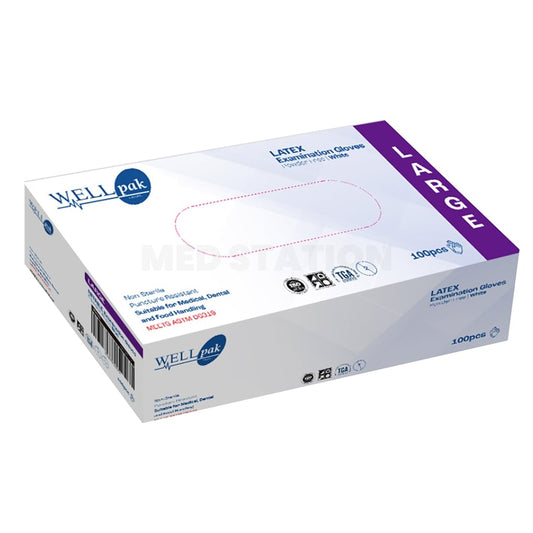 WELLpak White Powder Free Latex Gloves Pack of 100pcs (1 box) - Large