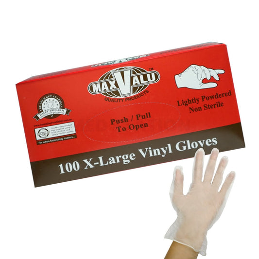 Lightly Powdered Clear Vinyl Gloves Pack of 1000 (100PCS x 10 boxes) - Extra Large
