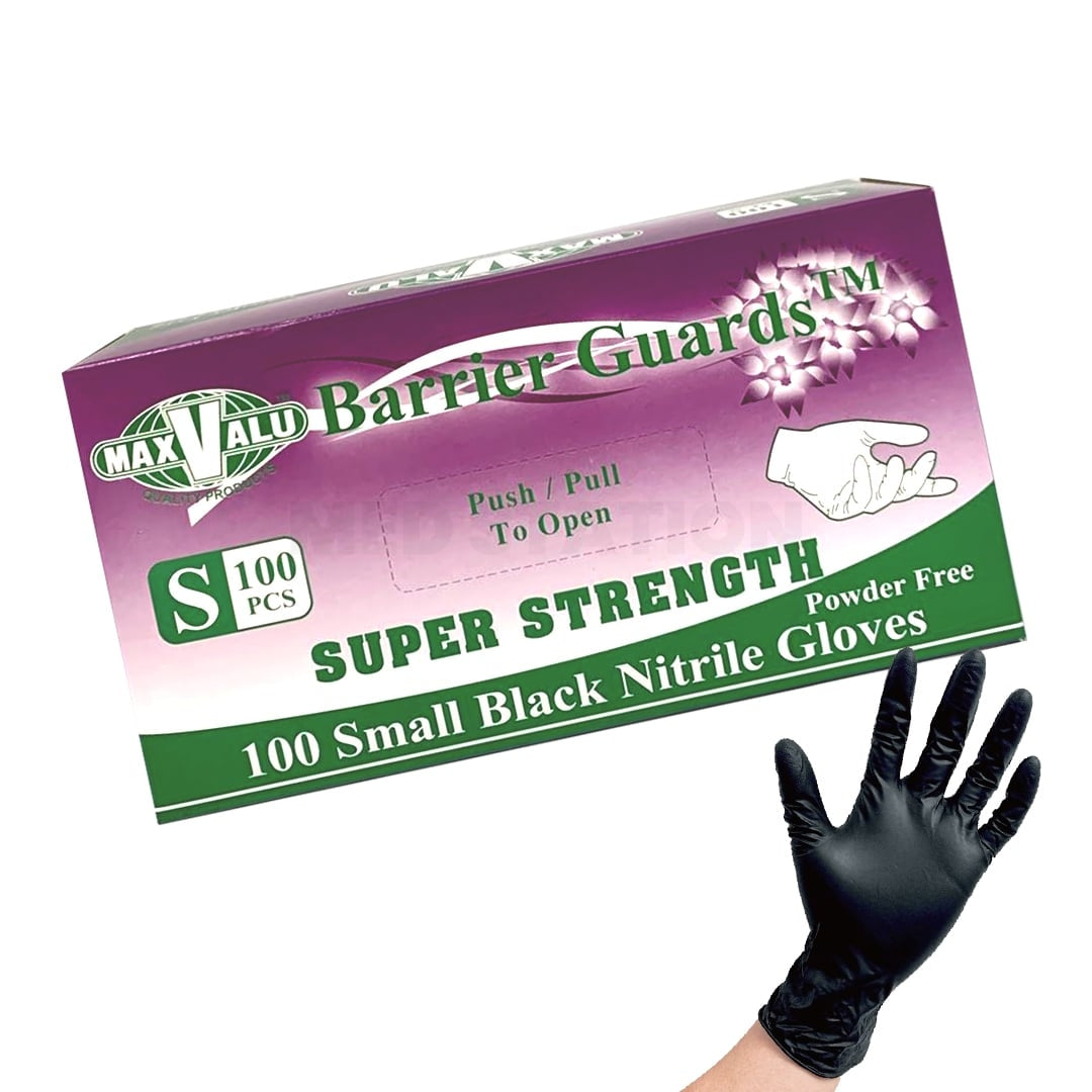 Super Strength Nitrile Gloves Black Heavy Duty Excellent Protection Textured surface Food Safety Tested Pack of 100 (1 box) - Small