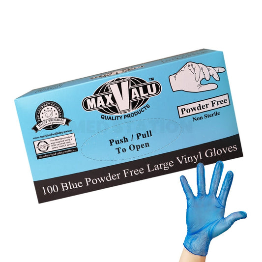 Powder Free Blue Vinyl Gloves Pack of 1000 (100PCS x 10 boxes) - Large