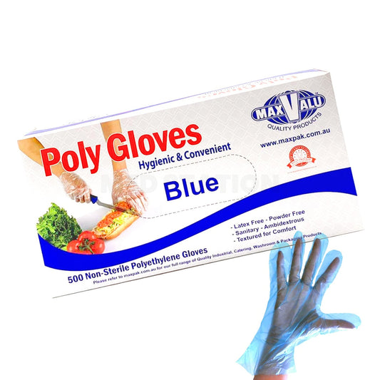 Poly Gloves Non-Sterile Food Safe Polyethylene Disposable Gloves Transparent Blue Pack of 6,000 (500PCS x 12 boxes) - Extra Large