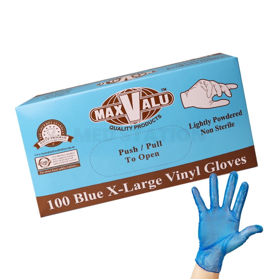 Lightly Powdered Blue Vinyl Gloves Pack of 100 (1 box) - Extra Large
