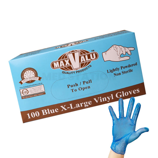 Lightly Powdered Blue Vinyl Gloves Pack of 100 (1 box) - Extra Large