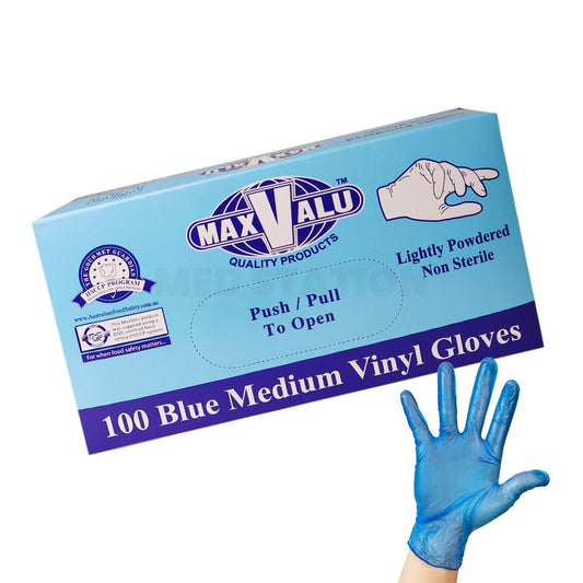 Lightly Powdered Blue Vinyl Gloves Pack of 100 (1 box) - Medium