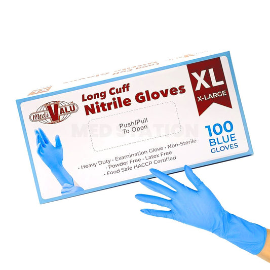 Long Cuff Heavy Duty Nitrile Examination Gloves Food Safe Certified Blue Pack of 1,000 (100PCS x 10 boxes) - Extra Large