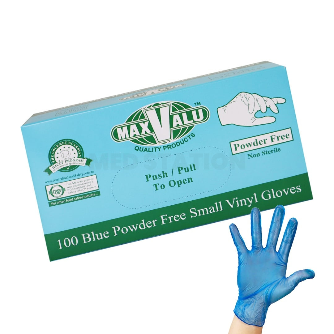 Powder Free Blue Vinyl Gloves Pack of 1000 (100PCS x 10 boxes) - Small
