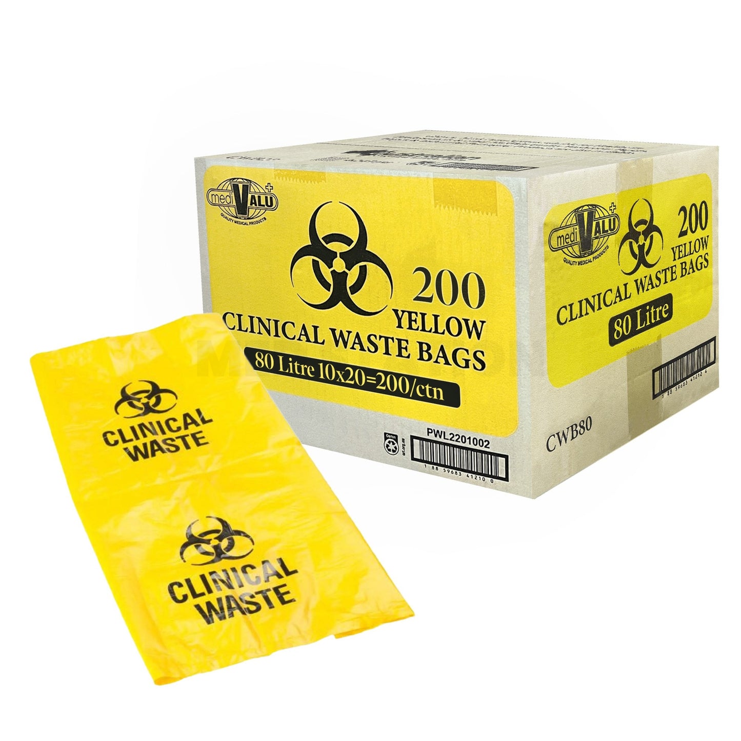 80L Yellow Clinical Waste Bags 99x78cm - 200 Bags