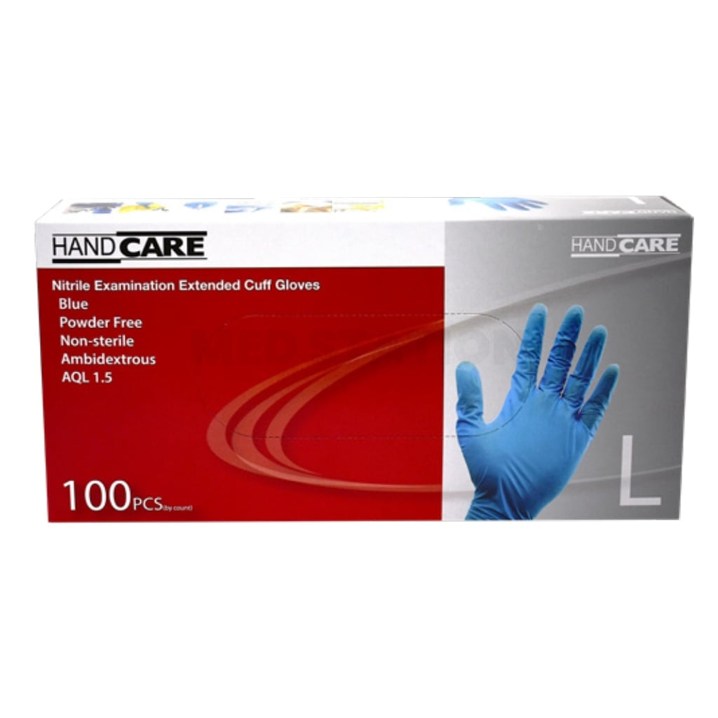 Handcare Extended Cuff Blue Powder Free Nitrile Examination Gloves Pack of 1,000 (100PCS x 10 boxes) - Large