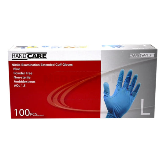 Handcare Extended Cuff Blue Powder Free Nitrile Examination Gloves Pack of 1,000 (100PCS x 10 boxes) - Large