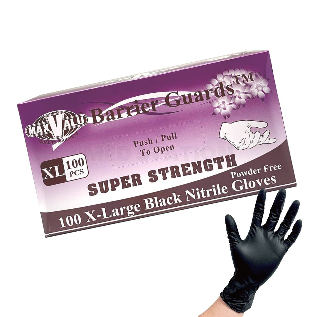 Super Strength Nitrile Gloves Black Heavy Duty Excellent Protection Textured surface Food Safety Tested Pack of 100 (1 box) - Extra Large