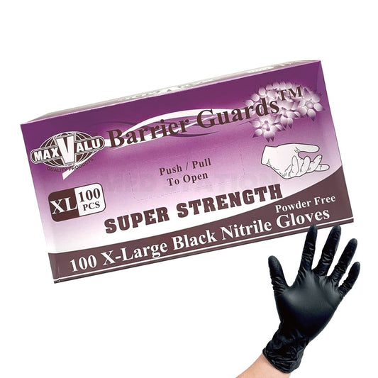 Super Strength Nitrile Gloves Black Heavy Duty Excellent Protection Textured surface Food Safety Tested Pack of 100 (1 box) - Extra Large