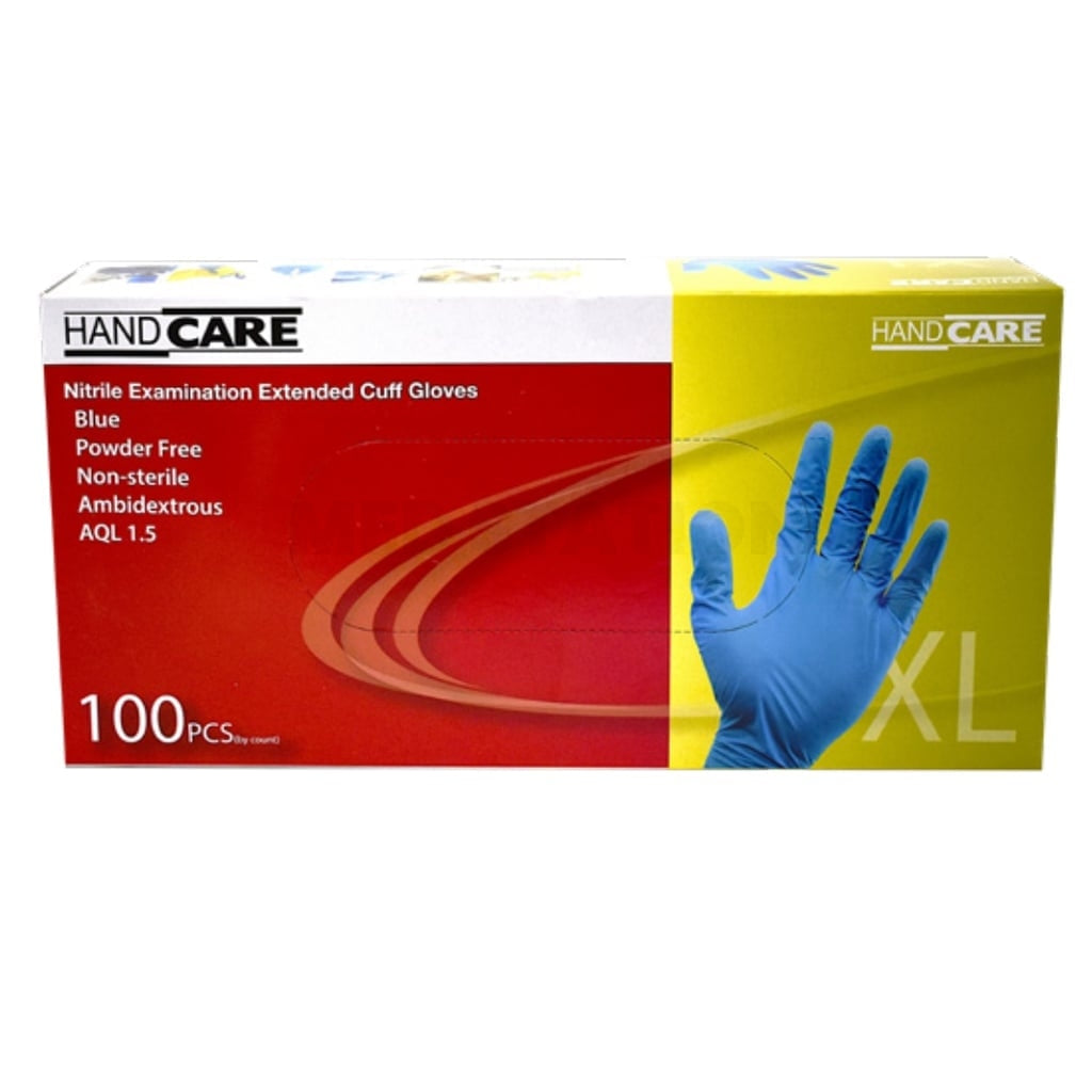 Handcare Extended Cuff Blue Powder Free Nitrile Examination Gloves Pack of 1,000 (100PCS x 10 boxes) - Extra Large