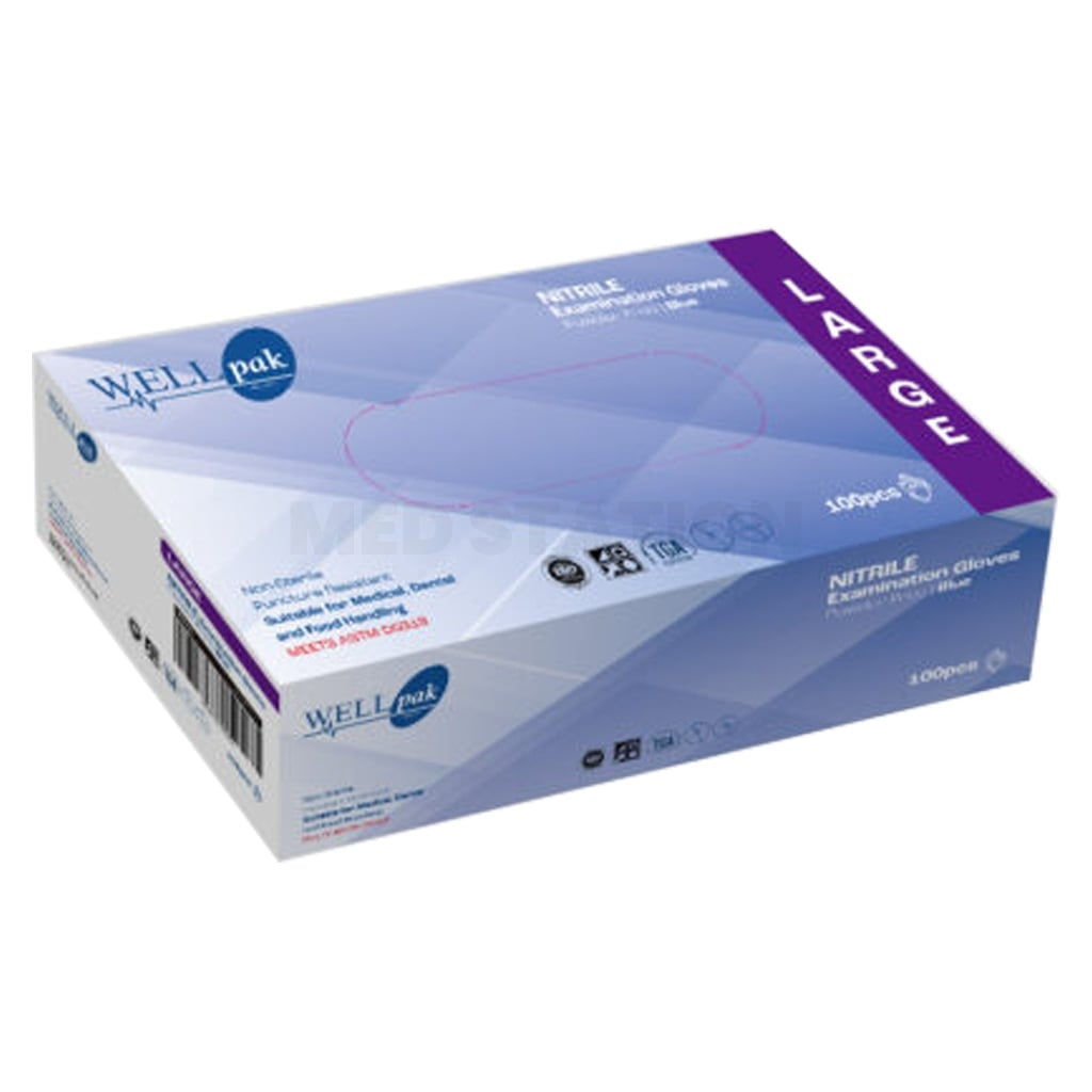 WELLpak Blue Nitrile Gloves Pack of 1,000 (100PCS x 10 boxes) - Large
