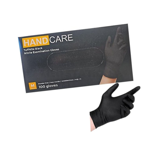Handcare TuffNite Black Nitrile Examination Gloves Pack of 100 (1 box) - Medium