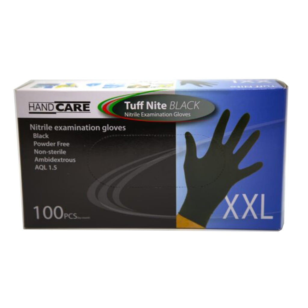 Handcare TuffNite Black Nitrile Examination Gloves Pack of 100 (1 Box) - Extra Extra Large
