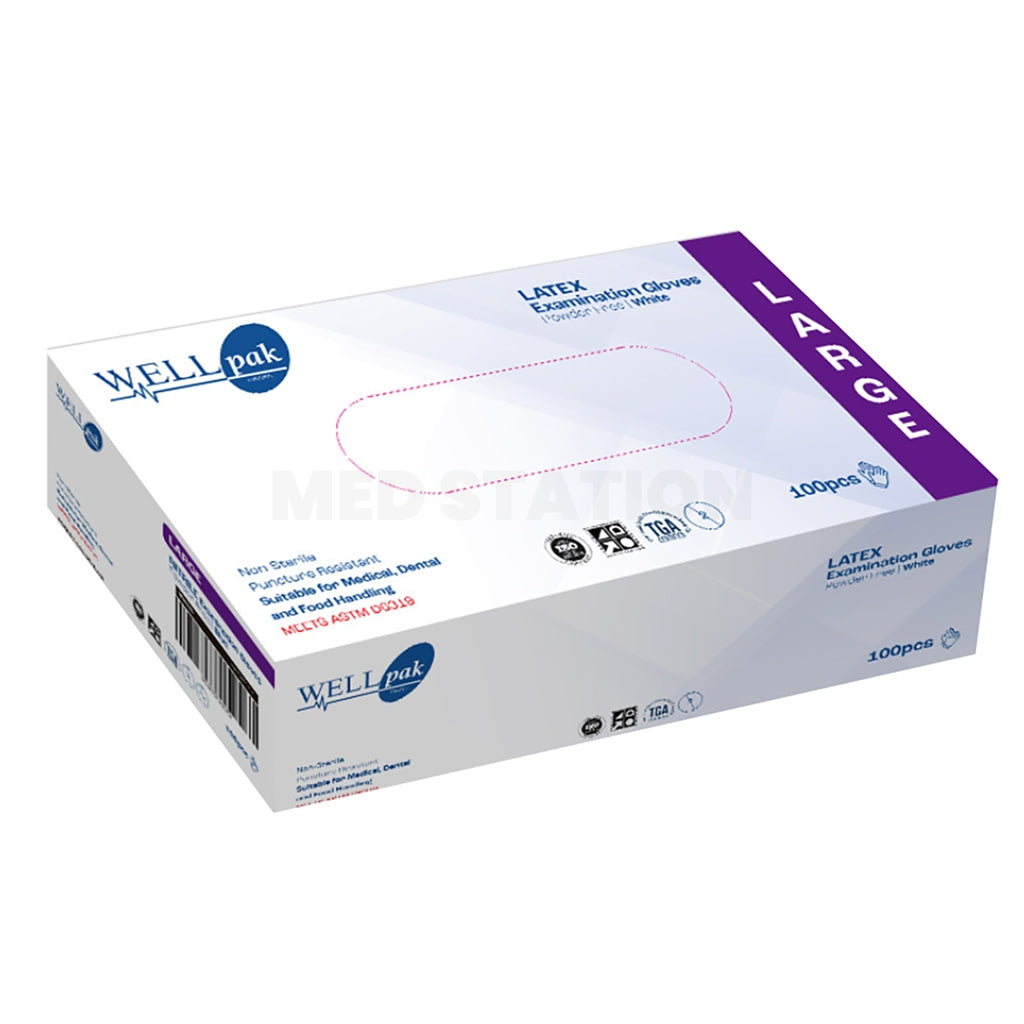 WELLpak White Powder Free Latex Gloves Pack of 1,000 (100PCS x 10 boxes) - Large